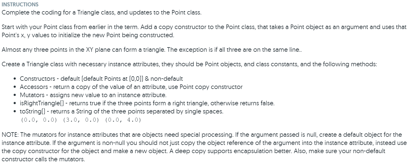 Solved INSTRUCTIONS Complete the coding for a Triangle | Chegg.com