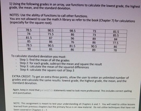 Solved 1) Using the following grades in an array, use | Chegg.com