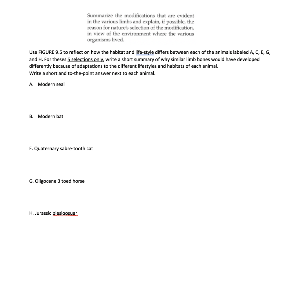 Solved Part B-#3 B FIGURE 9.5 Diagrams of the forelimbs of | Chegg.com