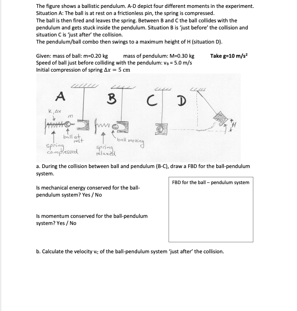 Solved The figure shows a ballistic pendulum. A-D depict | Chegg.com