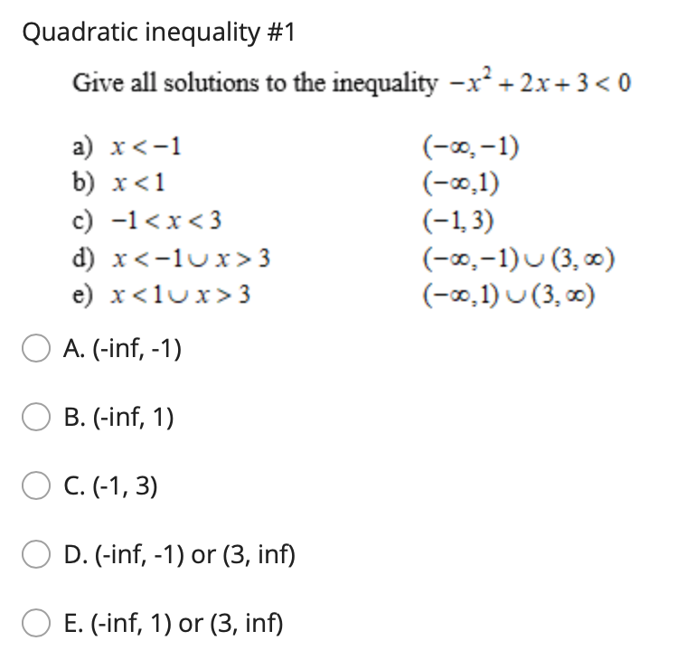 Solved Quadratic inequality #1 Give all solutions to the | Chegg.com