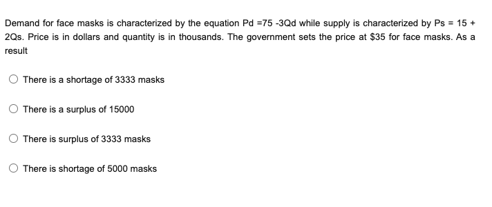 Solved Demand for face masks is characterized by the | Chegg.com