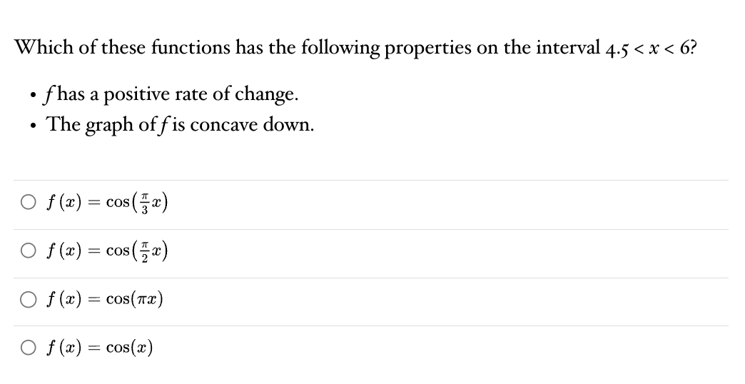 Solved Which of these functions has the following properties | Chegg.com