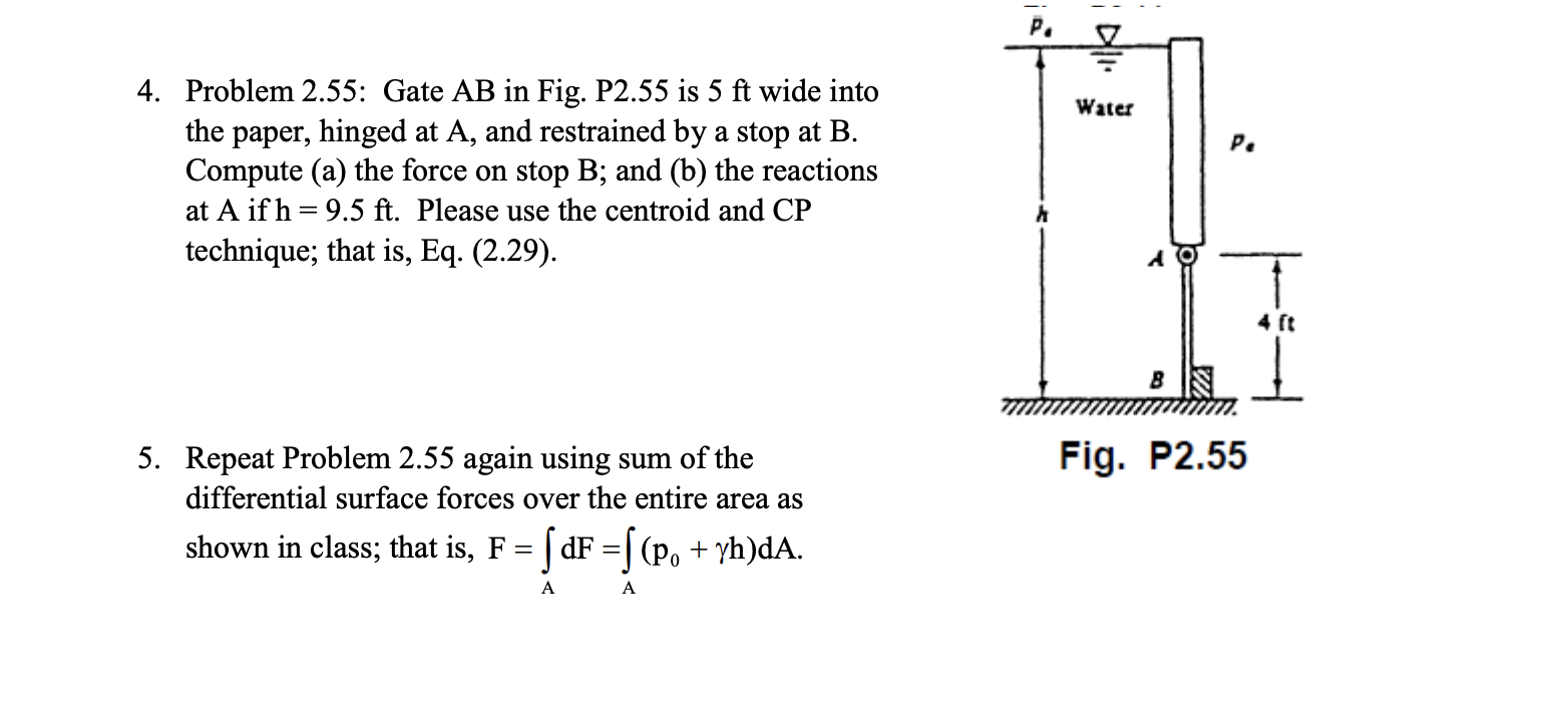 Solved 4. Problem 2.55: Gate AB In Fig. P2.55 Is 5ft Wide | Chegg.com