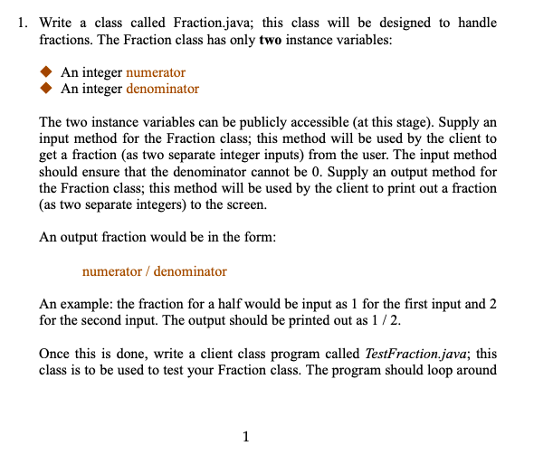 java fractions assignment