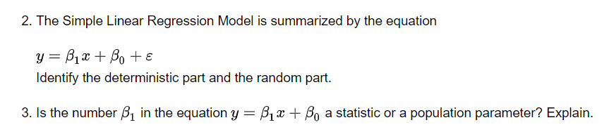 Solved 2. The Simple Linear Regression Model Is Summarized | Chegg.com