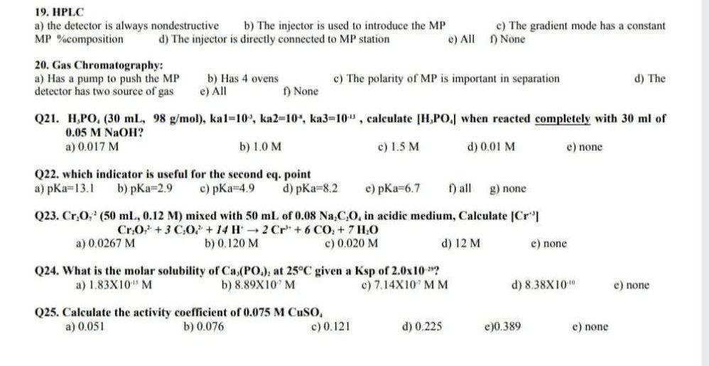 Solved 19. HPLC a) the detector is always nondestructive b) | Chegg.com