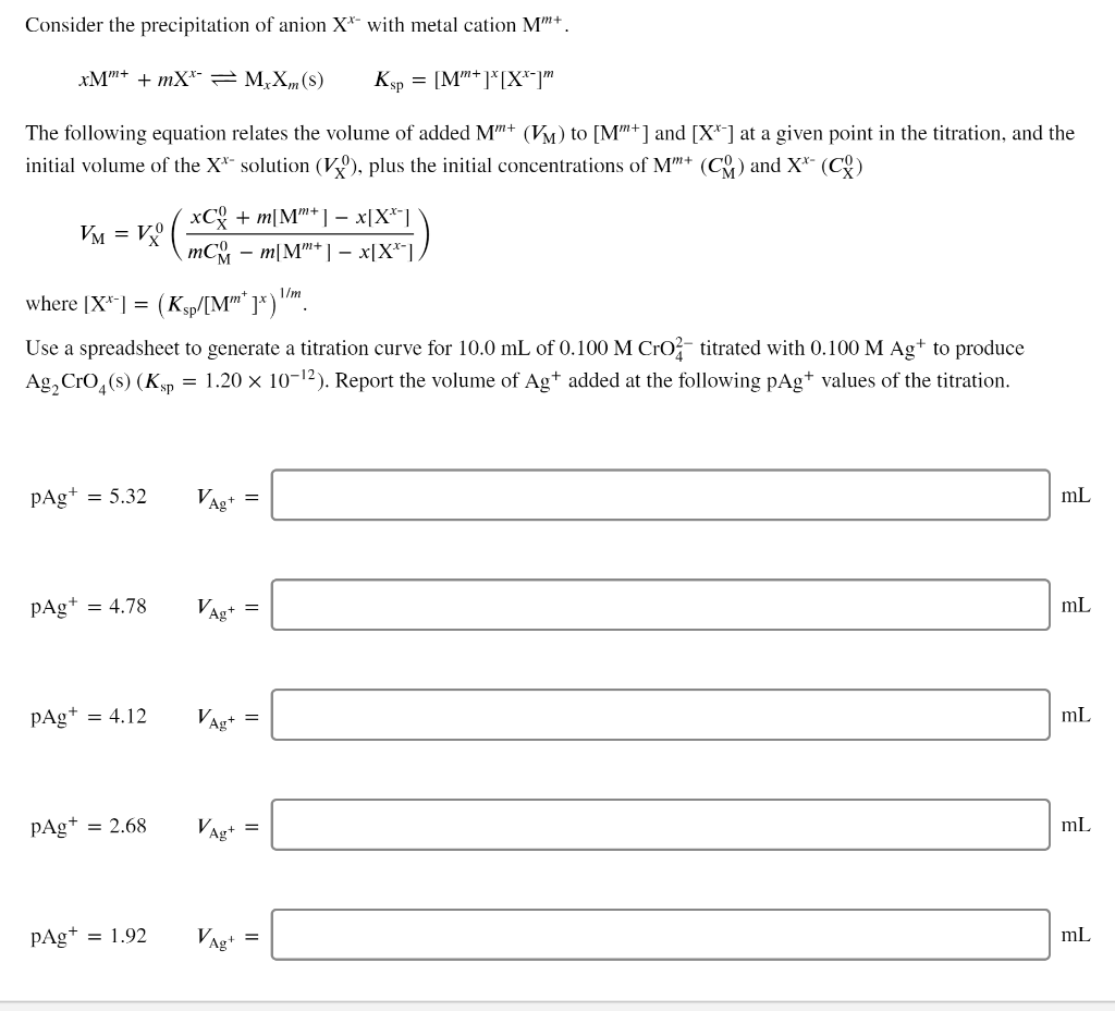 Solved Consider the precipitation of anion XX with metal | Chegg.com