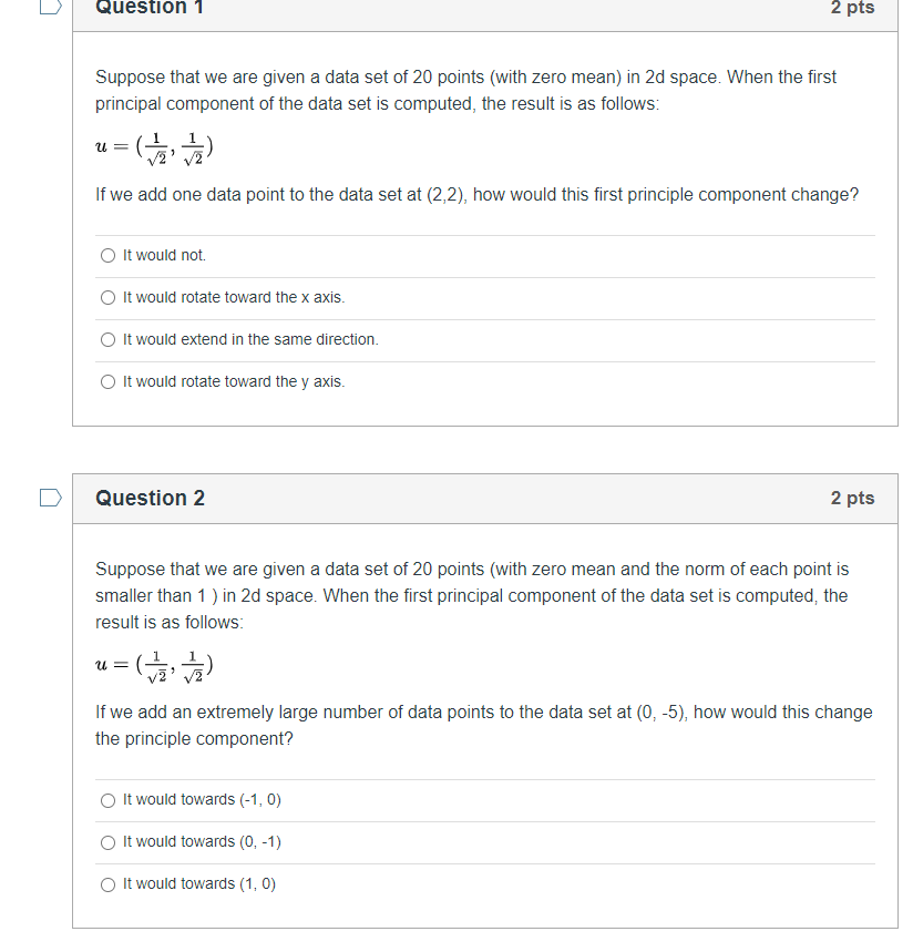 Solved Question 1 2 pts Suppose that we are given a data set | Chegg.com