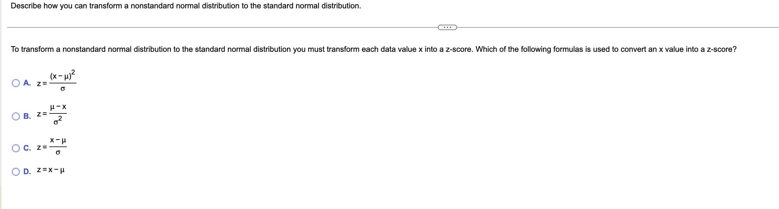 Solved A Zσx−μ2 B Zσ2μ−x C Zσx−μ D Zx−μ 7670