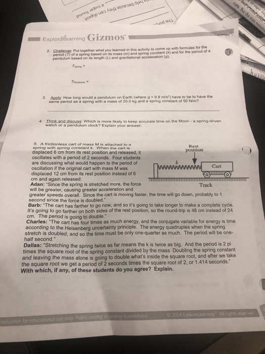 Simple Harmonic Motion Gizmo Answer Key