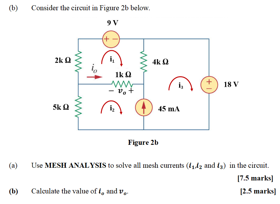 Solved (b) Consider The Circuit In Figure 2b Below. 9V (+ 2k | Chegg.com