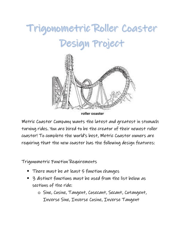 Solved Trigonometric Roller Coaster Design Project Metric Chegg