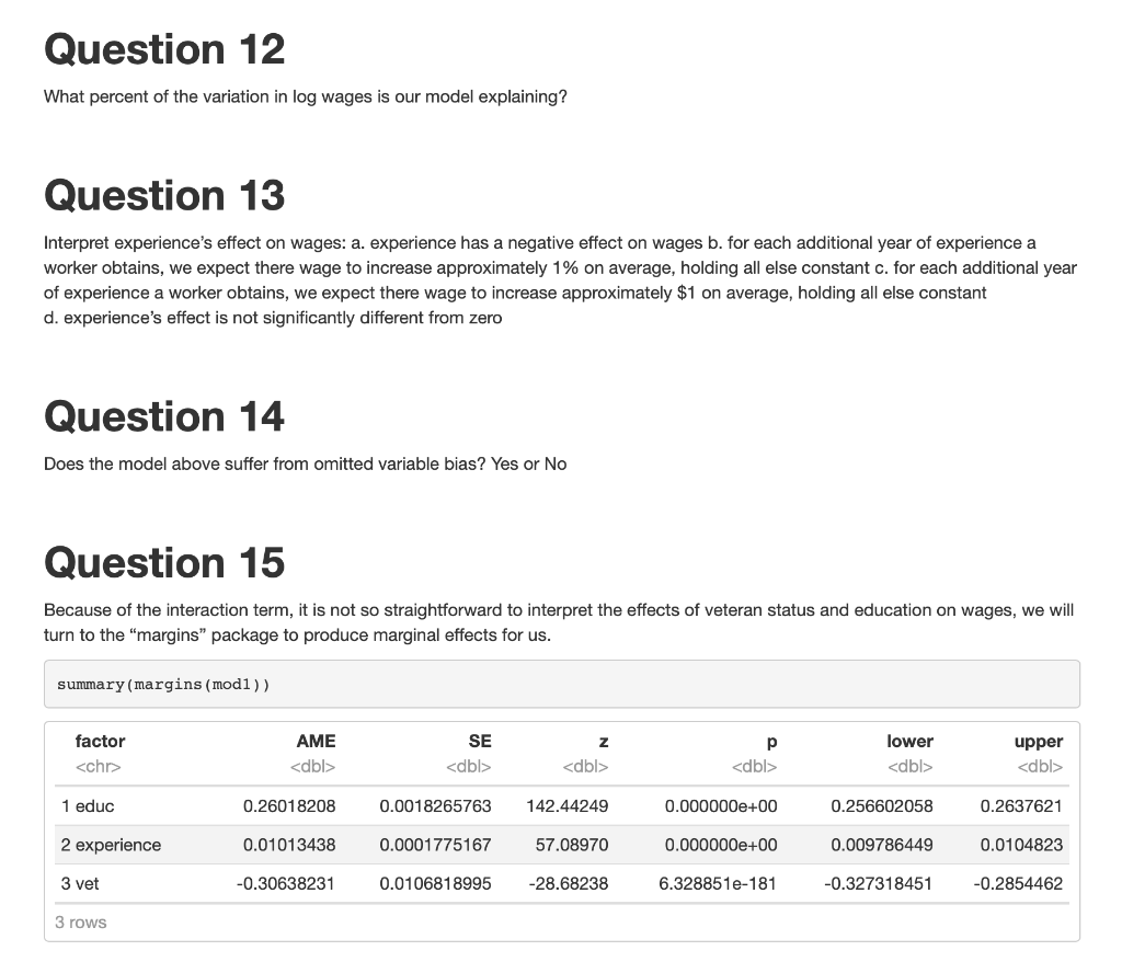 Question 12 What percent of the variation in log | Chegg.com