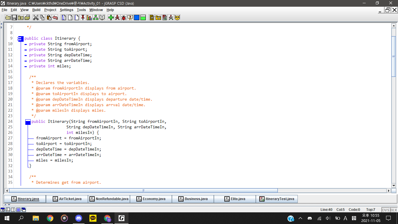 Solved G itinerary.java C:WUsersckthdwOneDriveWAWActivity_01 | Chegg.com