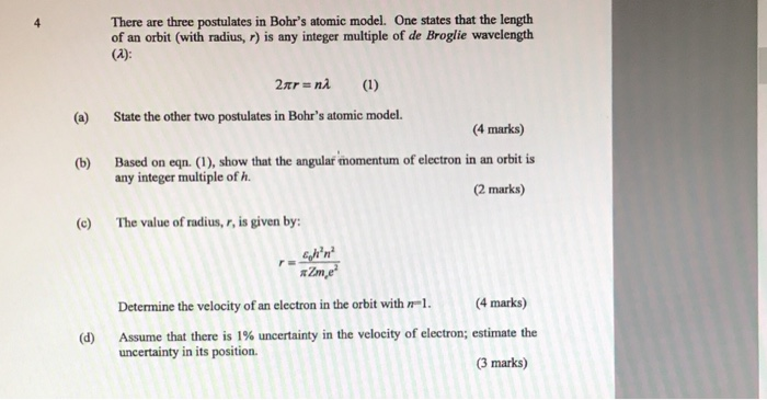 Solved There are three postulates in Bohr's atomic model. | Chegg.com