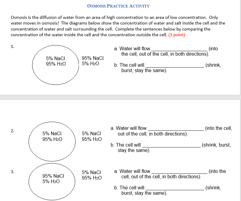 Solved OSMOSIS PRACTICE ACTIVITY Osmosis Is The Diffusion Of | Chegg.com