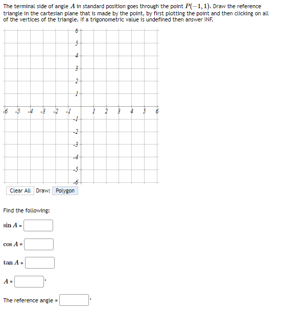 Solved The terminal side of angle A in standard position | Chegg.com