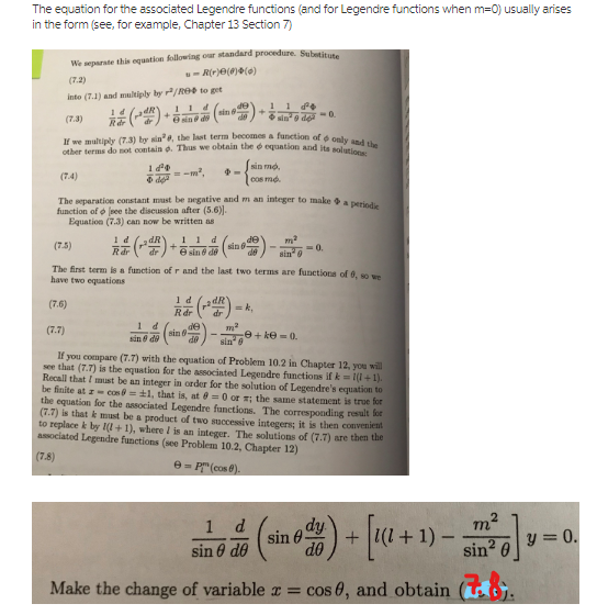 Solved The Equation For The Associated Legendre Functions