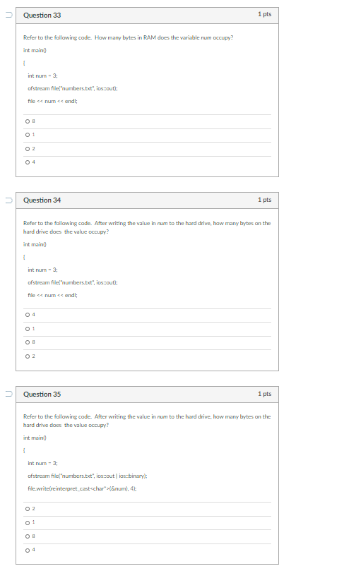 Solved Question 33 1 Pts Refer To The Following Code How Chegg