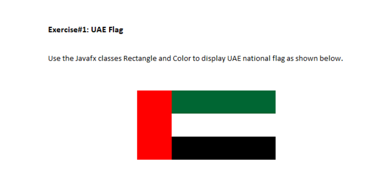 Solved Exercise#1: UAE Flag Use the Javafx classes Rectangle | Chegg.com