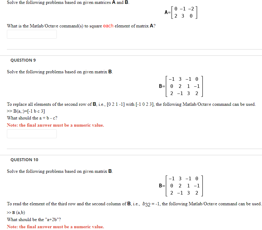 Solved Solve The Following Problems Based On Given Matrix B. | Chegg.com