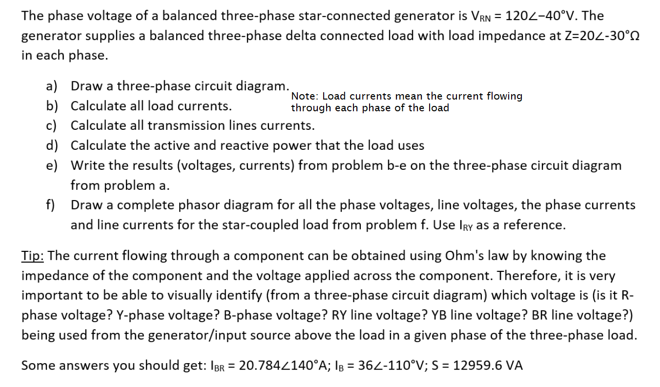 Solved The phase voltage of a balanced three-phase | Chegg.com