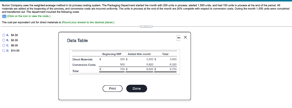 Solved Burton Company uses the weighted average method in Chegg