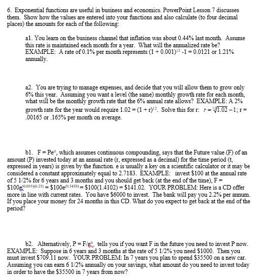 Solved 6. Exponential functions are useful in business and | Chegg.com