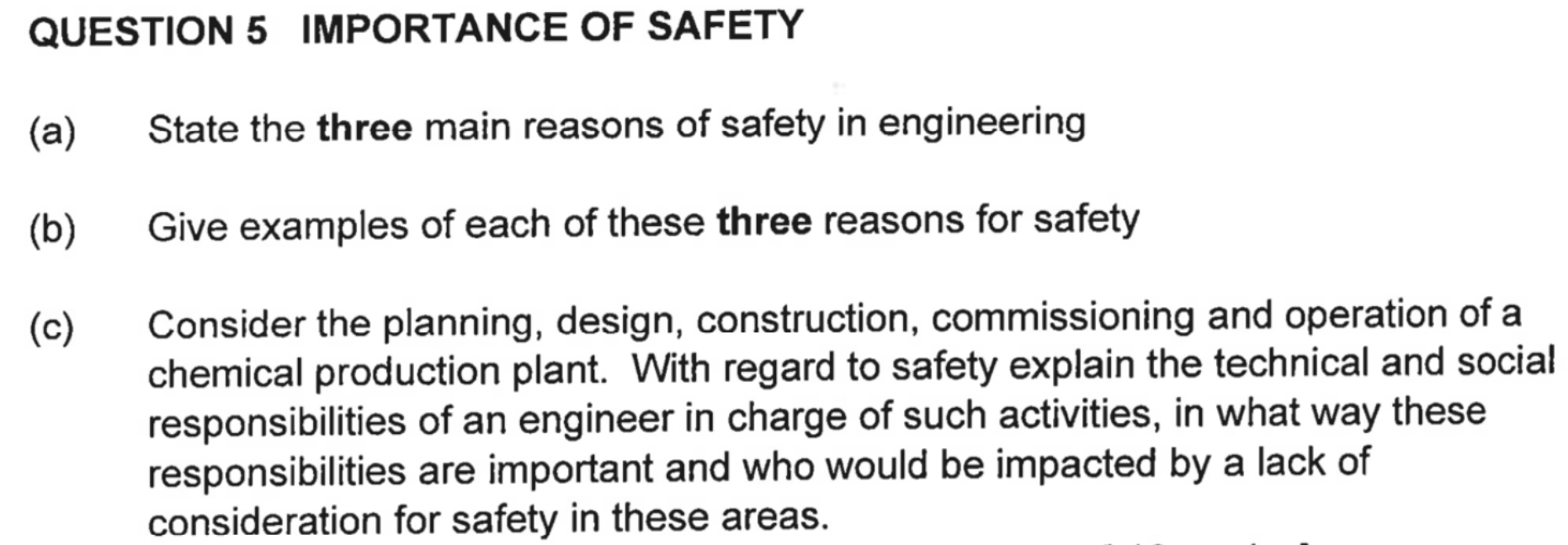 Solved QUESTION 5 IMPORTANCE OF SAFETY (a) State the three | Chegg.com