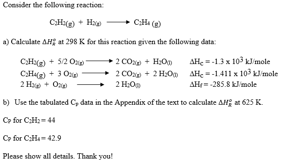 Solved Consider the following reaction C2H2 g H2 E C2H4