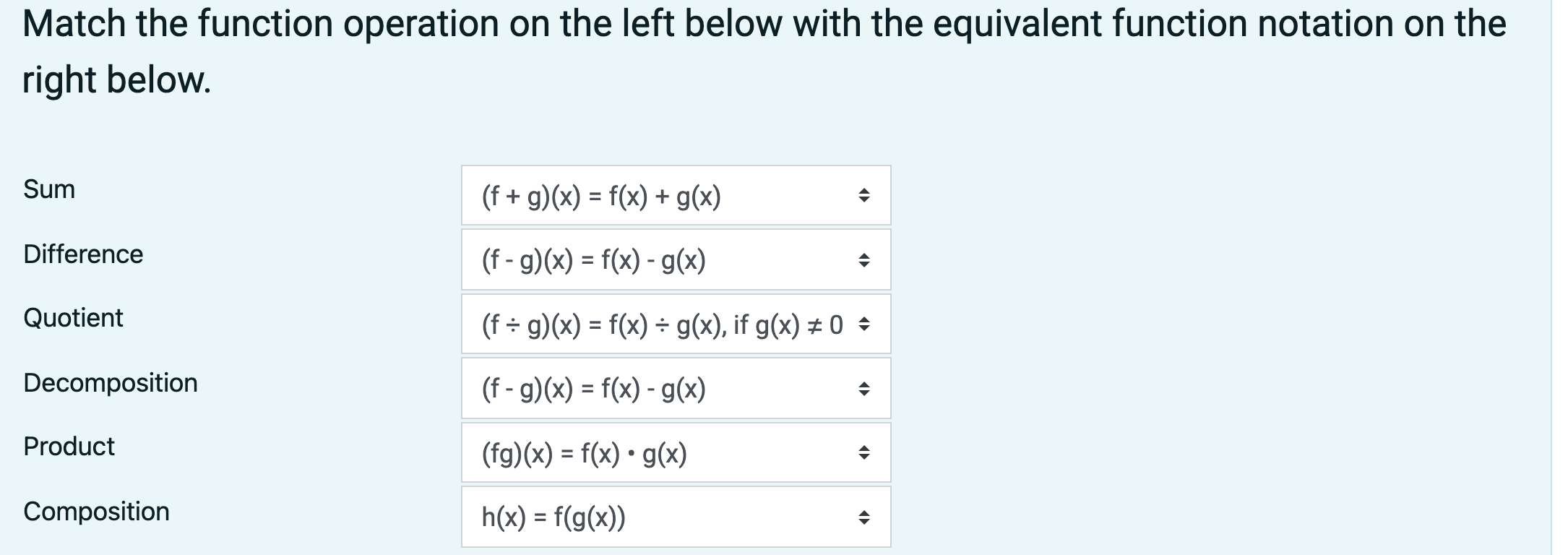 Solved Match the function operation on the left below with | Chegg.com
