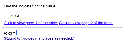 Solved Find the indicated critical value. Z0.03 Click to