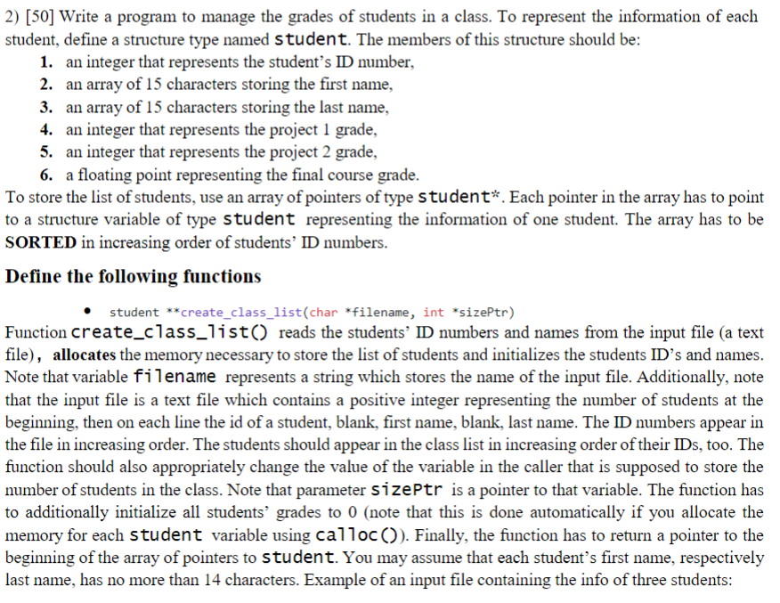 Solved 2) [50] Write a program to manage the grades of | Chegg.com