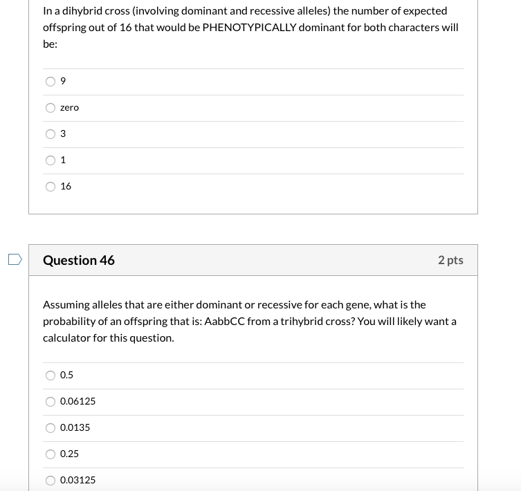 Solved In a dihybrid cross (involving dominant and recessive | Chegg.com