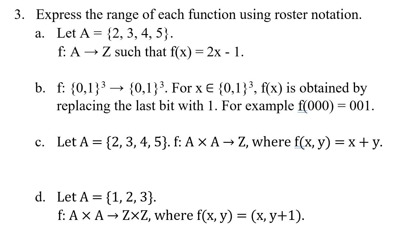 Solved 3. Express the range of each function using roster | Chegg.com