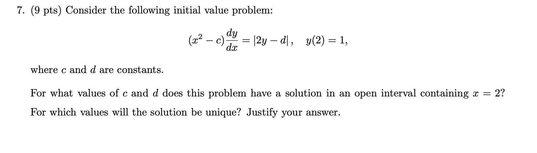 Solved 7 9 Pts Consider The Following Initial Value