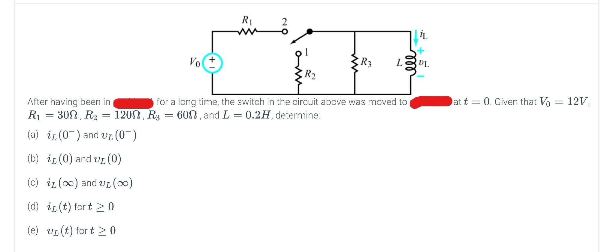 Solved Position 2 for a long time to position 1 at t = 0 | Chegg.com