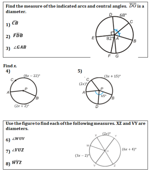 Solved Find The Measure Of The Indicated Arcs And Central 