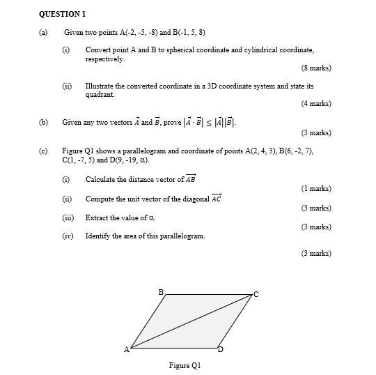 Solved QUESTION 1 Given Two Points A(-2,-5, -8) And | Chegg.com