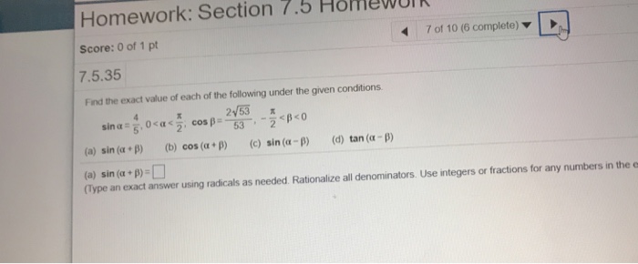 Solved Homework: Section 7.5 Homewu 7 of 10 (6 complete) | Chegg.com