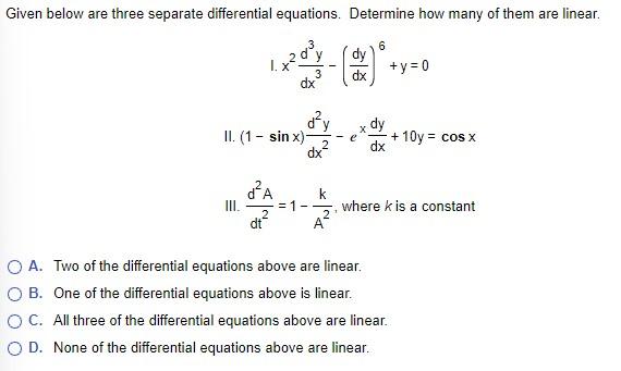 Solved Given below are three separate differential | Chegg.com