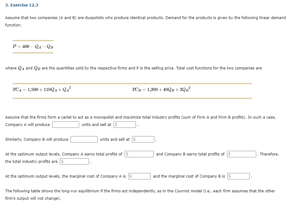 Solved Assume That Two Companies (A And B) Are Duopolists | Chegg.com