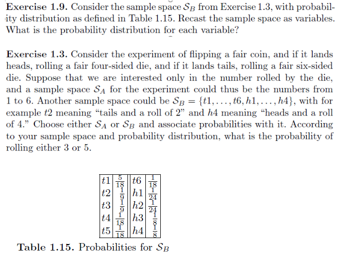 Solved Exercise 1.9. Consider the sample space SB from | Chegg.com