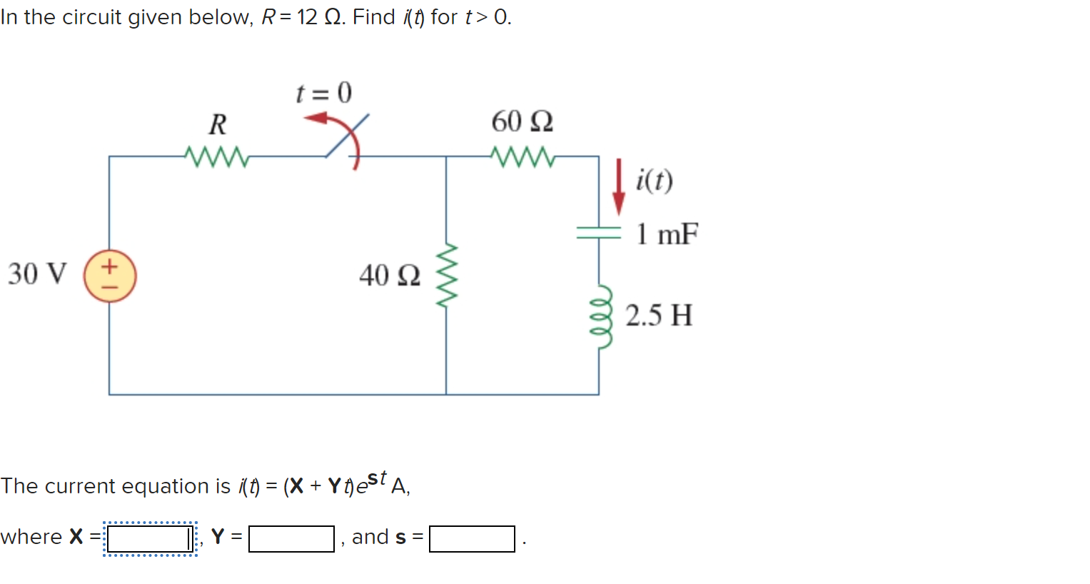 Solved In the circuit given below, R= 12 12. Find i(t) for | Chegg.com