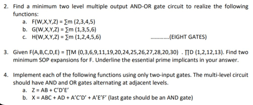 Solved 2 Find A Minimum Two Level Multiple Output And Or Chegg Com
