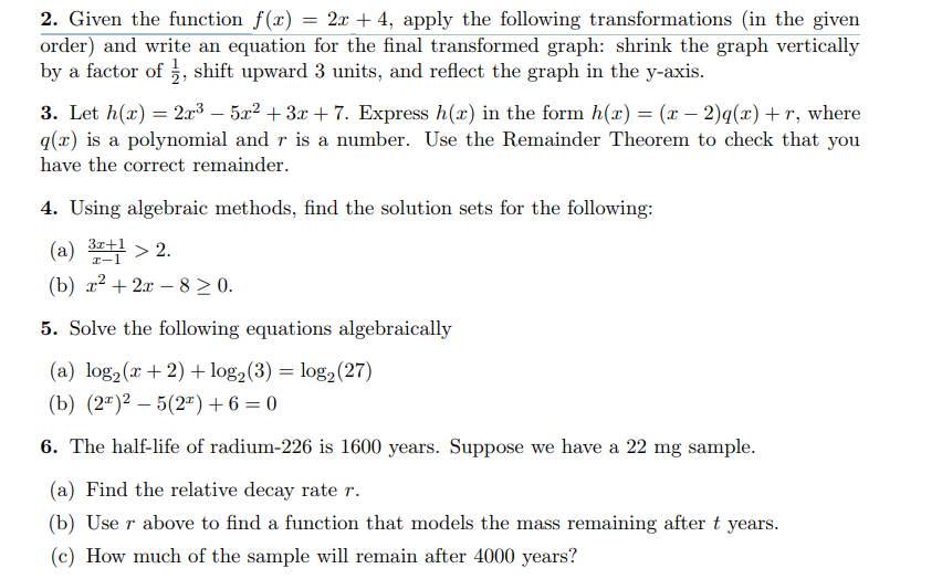Solved 2. Given the function f(x) = 2x+4, apply the | Chegg.com