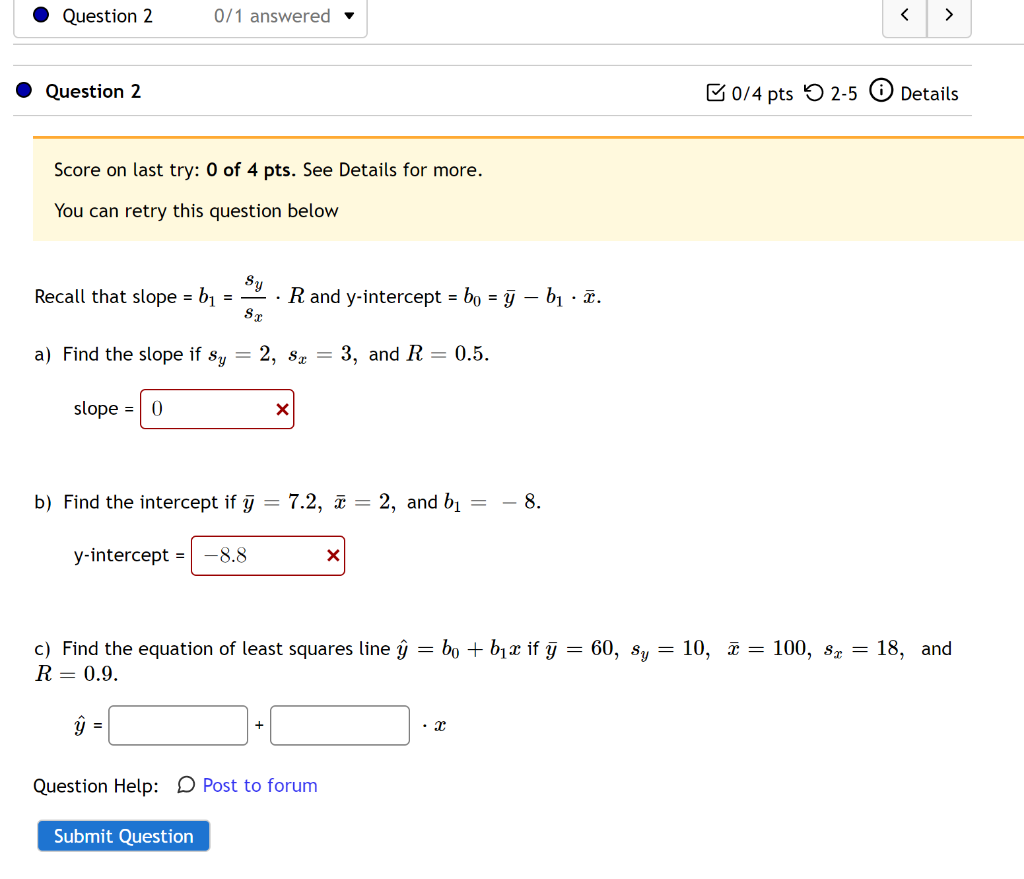 Solved Question 2 0/1 Answered Question 2 B 0/4 Pts 2-5 | Chegg.com