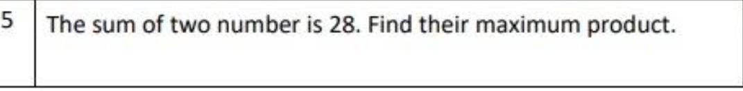 Solved 5 The sum of two number is 28. Find their maximum | Chegg.com