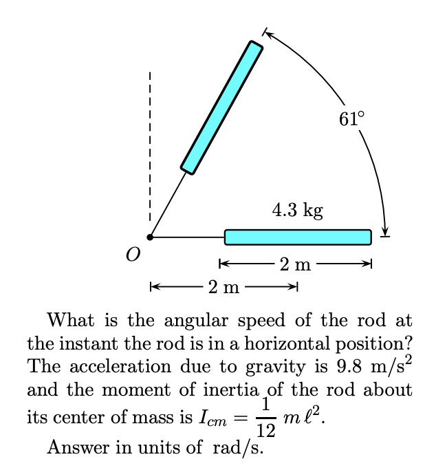 Solved 00410.0 points A uniform rod of mass 4.3 kg is 2 m | Chegg.com